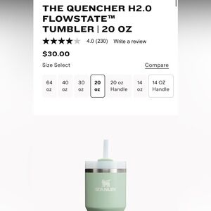Stanley 20 oz Matcha Cream Quencher Tumbler